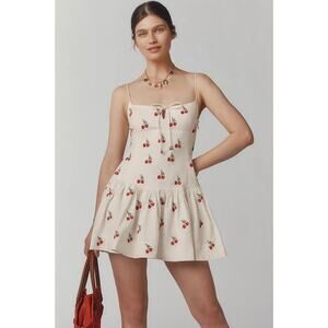 Anthropologie Maeve Sweetheart Cherry Drop-Waist White Mini Women’s Small Dress